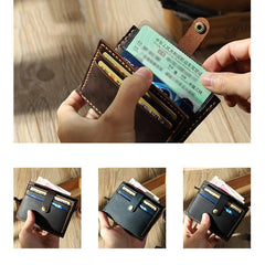 Handmade Blue Leather Mens Slim Front Pocket Wallet Personalized Slim Card Wallets for Men - iwalletsmen