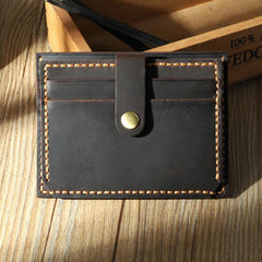 Handmade Black Leather Mens Slim Front Pocket Wallet Personalized Slim Card Wallets for Men - iwalletsmen
