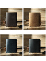 Handmade Blue Leather Mens Trifold Billfold Personalized Trifold Small Wallets for Men - iwalletsmen