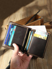 Handmade Blue Leather Mens Trifold Billfold Personalized Trifold Small Wallets for Men - iwalletsmen