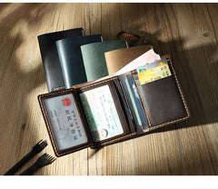 Handmade Blue Leather Mens Trifold Billfold Personalized Trifold Small Wallets for Men - iwalletsmen