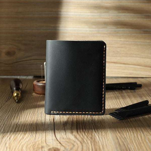 Handmade Black Leather Mens Trifold Billfold Personalized Trifold Small Wallets for Men - iwalletsmen
