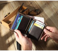 Handmade Blue Leather Mens Trifold Billfold Personalized Trifold Small Wallets for Men - iwalletsmen