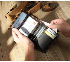 Handmade Blue Leather Mens Trifold Billfold Personalized Trifold Small Wallets for Men - iwalletsmen