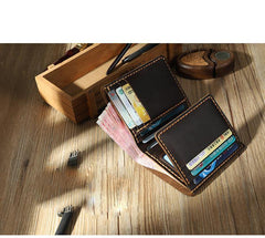 Handmade Blue Leather Mens Trifold Billfold Personalized Trifold Small Wallets for Men - iwalletsmen