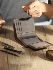 Handmade Blue Leather Mens Trifold Billfold Personalized Trifold Small Wallets for Men - iwalletsmen