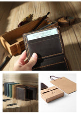 Handmade Coffee Leather Mens Trifold Billfold Personalized Trifold Small Wallets for Men - iwalletsmen