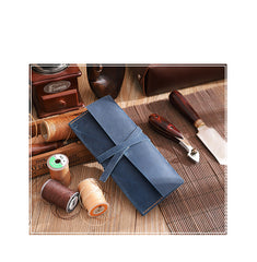 Handmade Blue Leather Womens Long Wallets Personalized Wrap Tie Checkbook Wallet for Men - iwalletsmen