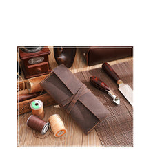 Handmade Coffee Leather Womens Long Wallets Personalized Wrap Tie Checkbook Wallet for Men - iwalletsmen