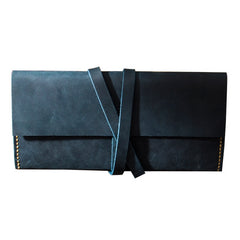 Handmade Coffee Leather Womens Long Wallets Personalized Wrap Tie Checkbook Wallet for Men - iwalletsmen