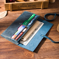 Handmade Coffee Leather Womens Long Wallets Personalized Wrap Tie Checkbook Wallet for Men - iwalletsmen