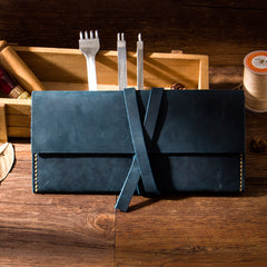 Handmade Coffee Leather Womens Long Wallets Personalized Wrap Tie Checkbook Wallet for Men - iwalletsmen