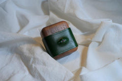 Handmade Green Leather Wood AirPods 1,2 Case with Eye Custom Leather AirPods 1,2 Case Airpod Case Cover - iwalletsmen