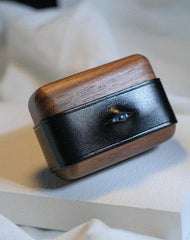 Handmade Black Leather Wood AirPods 1,2 Case with Eye Custom Leather AirPods 1,2 Case Airpod Case Cover - iwalletsmen