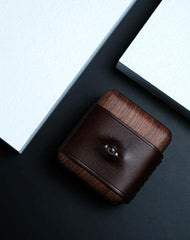 Handmade Green Leather Wood AirPods Pro Case with Eye Custom Leather AirPods Pro Case Airpod Case Cover - iwalletsmen
