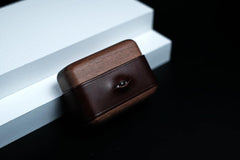 Handmade Coffee Leather Wood AirPods 1,2 Case with Eye Custom Leather AirPods 1,2 Case Airpod Case Cover - iwalletsmen