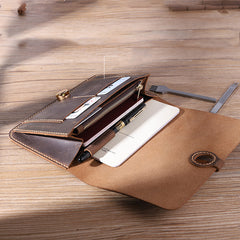 Handmade Coffee Mens Clutch Travel Wallets Personalized Leather Passport Wallets for Men - iwalletsmen
