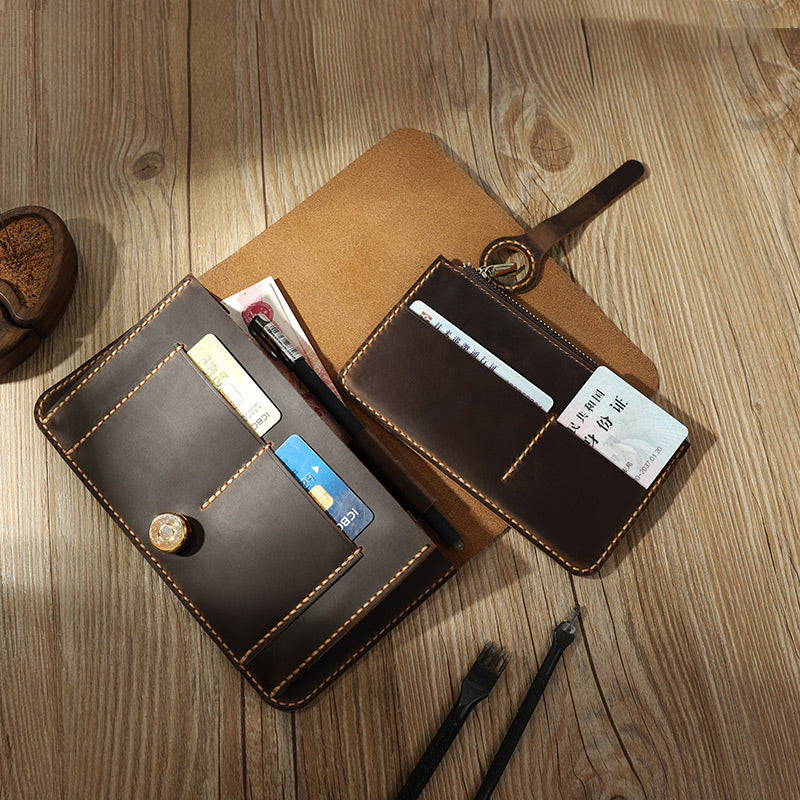 Handmade Coffee Mens Clutch Travel Wallets Personalized Leather Passport Wallets for Men - iwalletsmen