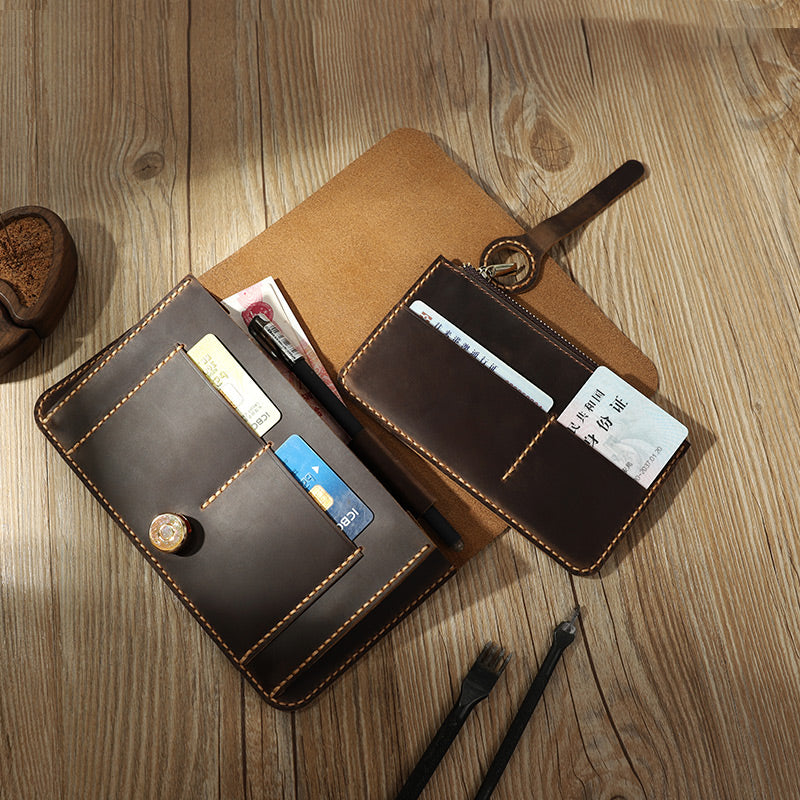 Handmade Mens Clutch Travel Wallets Personalized Coffee Leather Passport Wallets for Men - iwalletsmen