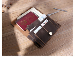 Handmade Mens Clutch Travel Wallets Personalized Coffee Leather Passport Wallets for Men - iwalletsmen