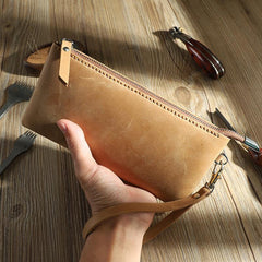 Handmade Coffee Mens Clutch Wallet Personalized Coffee Leather Slim Zipper Clutch for Men - iwalletsmen