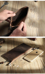 Handmade Coffee Mens Clutch Wallet Personalized Coffee Leather Slim Zipper Clutch for Men - iwalletsmen