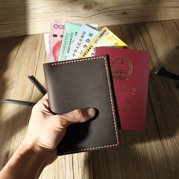 Handmade Coffee Mens Slim Travel Wallets Personalized Leather Passport Wallets for Men - iwalletsmen