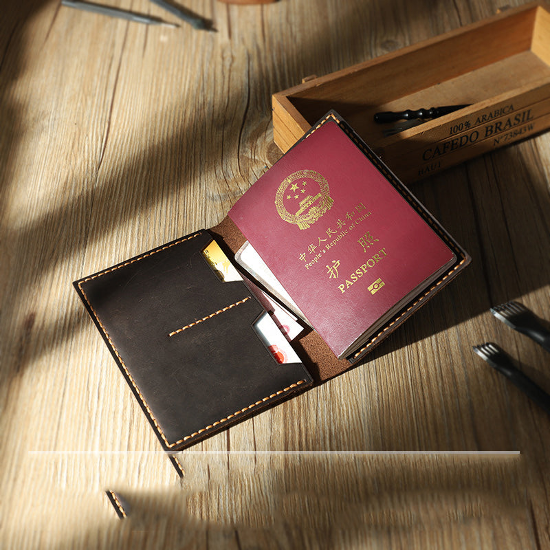 Handmade Coffee Mens Slim Travel Wallets Personalized Leather Passport Wallets for Men - iwalletsmen