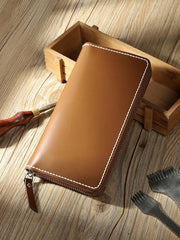 Handmade Coffee Mens Zipper Long Wallets Personalized Leather Around Zipper Wallets for Men - iwalletsmen