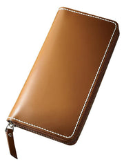 Handmade Coffee Mens Zipper Long Wallets Personalized Leather Around Zipper Wallets for Men - iwalletsmen