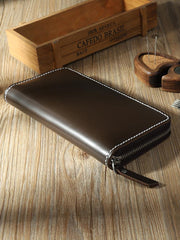 Handmade Coffee Mens Zipper Long Wallets Personalized Leather Around Zipper Wallets for Men - iwalletsmen