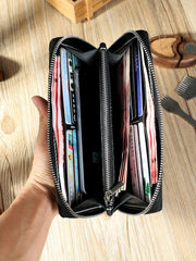 Handmade Coffee Mens Zipper Long Wallets Personalized Leather Around Zipper Wallets for Men - iwalletsmen
