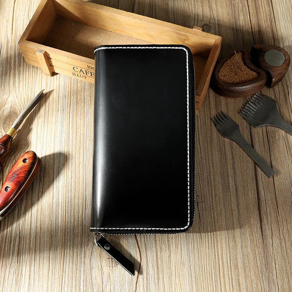 Handmade Black Mens Zipper Long Wallets Personalized Leather Around Zipper Wallets for Men - iwalletsmen