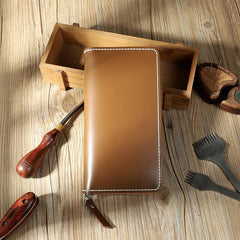 Handmade Coffee Mens Zipper Long Wallets Personalized Leather Around Zipper Wallets for Men - iwalletsmen