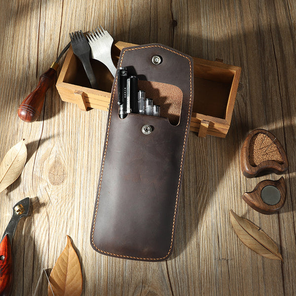 Handmade Coffee Pen Case Pen Holder Personalized Pen Pouch Artist Pen Case for Men - iwalletsmen