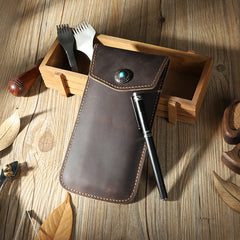 Handmade Black Pen Case Pen Holder Personalized Pen Pouch Artist Pen Case for Men - iwalletsmen