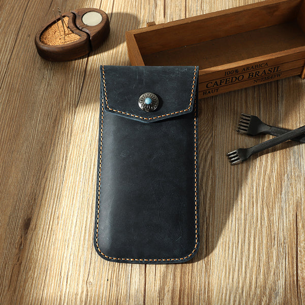 Handmade Blue Pen Case Pen Holder Personalized Pen Pouch Artist Pen Case for Men - iwalletsmen