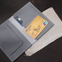 Handmade Gray Mens Slim Travel Billfold Wallets Personalized Leather Passport Wallet for Men - iwalletsmen