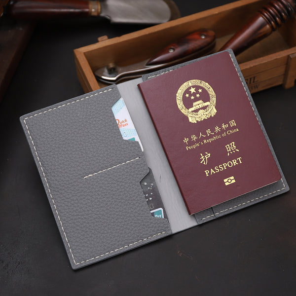 Handmade Gray Mens Slim Travel Billfold Wallets Personalized Leather Passport Wallet for Men - iwalletsmen