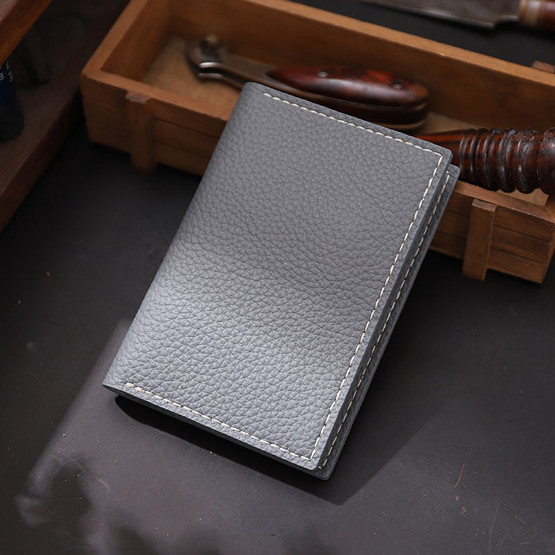 Handmade Gray Mens Slim Travel Billfold Wallets Personalized Leather Passport Wallet for Men - iwalletsmen