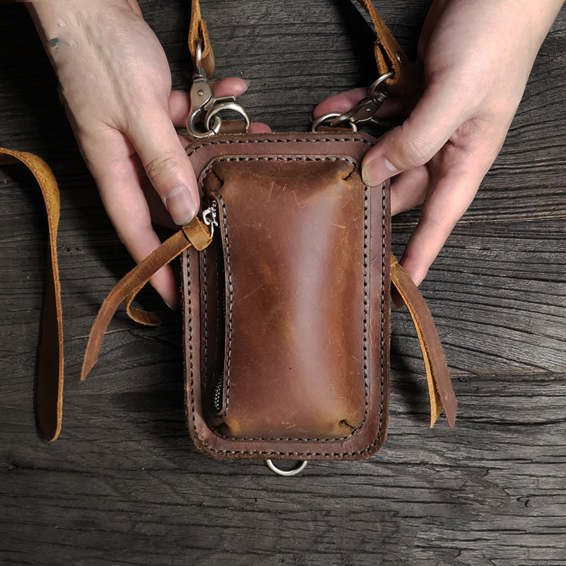 Handmade Green LEATHER MEN Belt Pouch Waist BAG MIni Side Bag Belt Bag FOR MEN - iwalletsmen