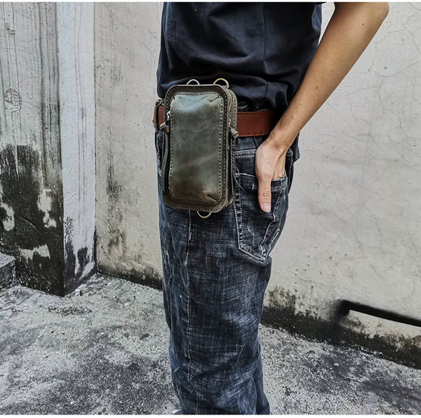 Handmade Green LEATHER MEN Belt Pouch Waist BAG MIni Green Side Bag Belt Bag FOR MEN - iwalletsmen