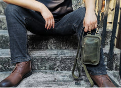 Handmade Brown LEATHER MEN Belt Pouch Waist BAG MIni Green Side Bag Belt Bag FOR MEN - iwalletsmen