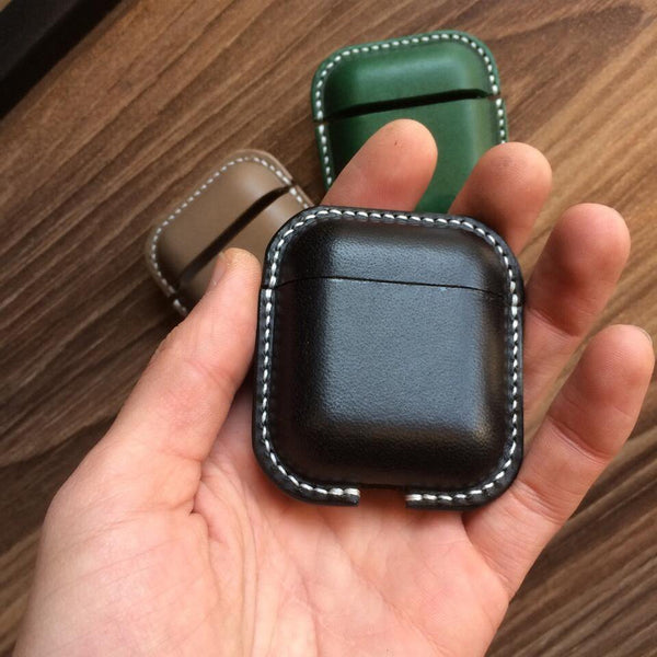Handmade Black Leather AirPods 1,2 Cases Leather AirPods Case 1,2 Airpod Case Cover - iwalletsmen