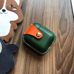 Handmade Orange Leather AirPods 1,2 Cases Leather AirPods Case 1,2 Airpod Case Cover - iwalletsmen