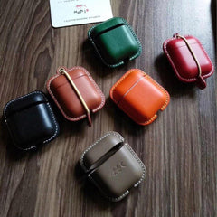 Handmade Orange Leather AirPods 1,2 Cases Leather AirPods Case 1,2 Airpod Case Cover - iwalletsmen