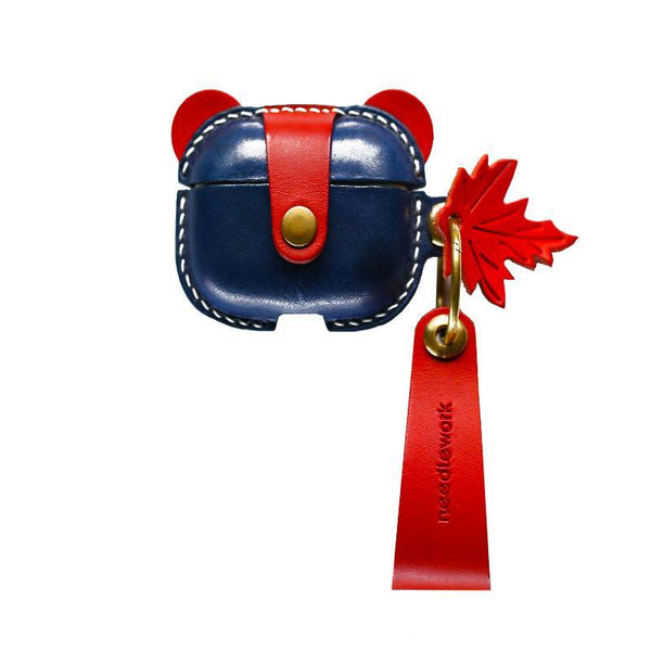 Handmade Blue Leather AirPods 1&2 Case with Wristlet Strap Custom Leather AirPods 1&2 Case Airpod Case Cover - iwalletsmen