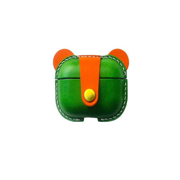 Handmade Green Leather AirPods 1&2 Case with Wristlet Strap Custom Leather AirPods 1&2 Case Airpod Case Cover - iwalletsmen