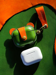 Handmade Green Leather AirPods 1&2 Case with Wristlet Strap Custom Leather AirPods 1&2 Case Airpod Case Cover - iwalletsmen