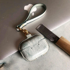 Handmade Green Leather AirPods Pro Case with Wristlet Strap Leather AirPods Case Airpod Case Cover - iwalletsmen